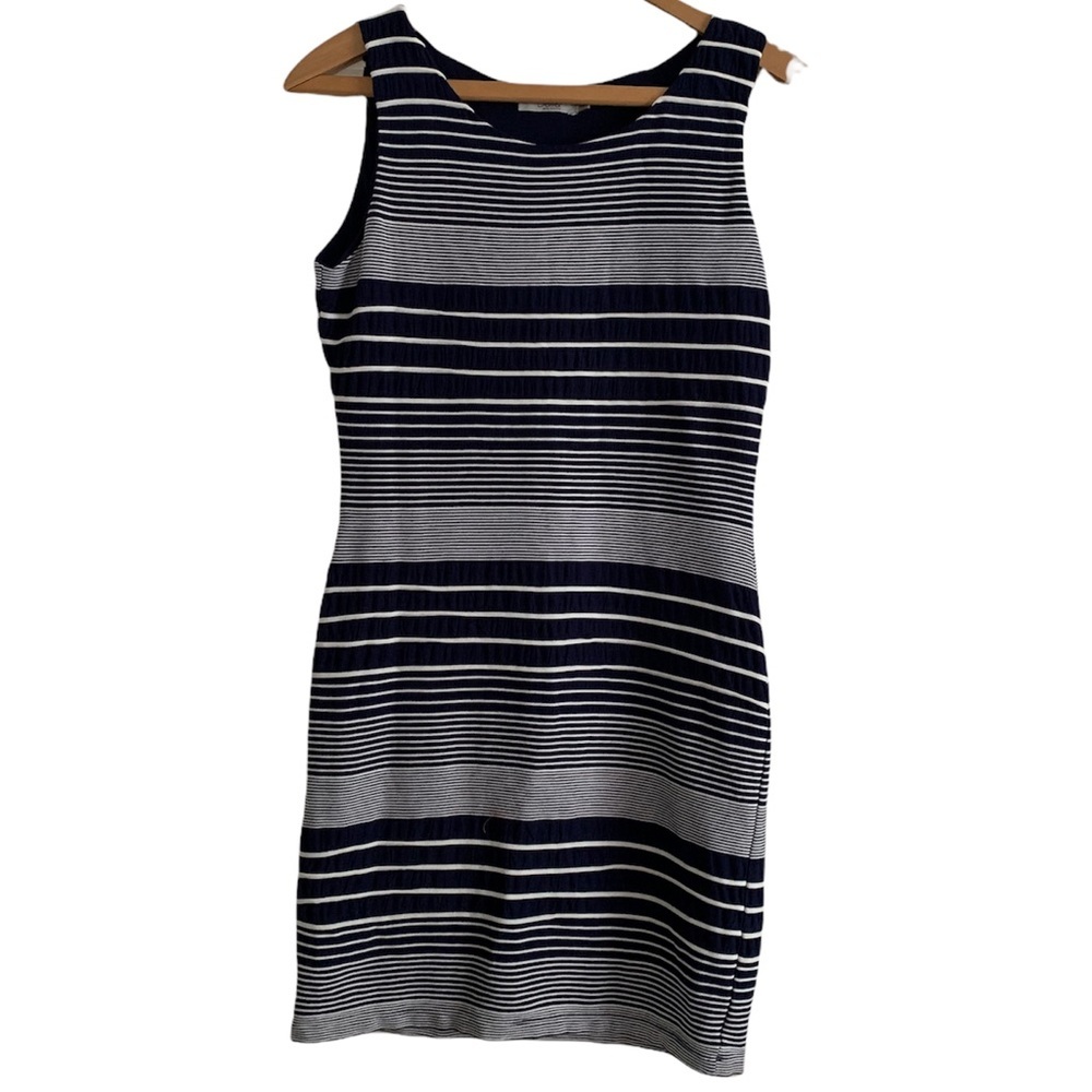 Dalia White and Blue Striped Sleeveless Dress Size Medium